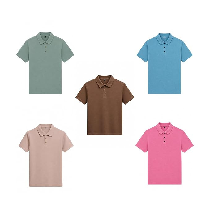 Men's Cotton Blend Polo T-Shirt Combo Pack of 5 | Regular Fit Short Sleeve Collared Casual T-Shirts | Soft & Breathable Everyday Wear | Multicolor