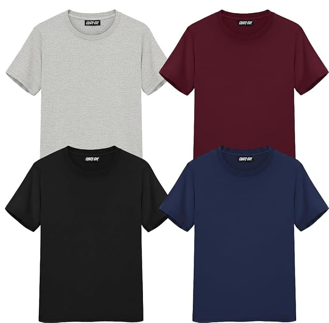 Crazy Guy Boys Round Neck Half Sleeve Pure Cotton Tshirt | Boys T-Shirt Combo Pack of 4 | Solid T-Shirt