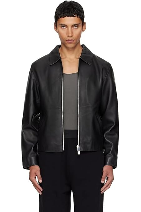 Men’s Black Faux Leather Jacket | Biker Jacket for Man | Collared Zip-Up Classic Style | Winter Wear Regular Fit | Racing Solid Jacket with Side Pocket