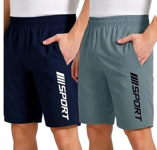 Stylish Men’s Regular Fit Sports Shorts Pack of 2 | Lycra Active Shorts for Gym & Running