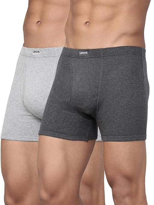 Levi's 010 Classic Boxer Briefs for Men | 100% Pure Cotton | Breathable | Branded Inner Elastic | Anti-Roll Waistband | Supportive Gusset | Functional Fly | No Ride-Up Long Length Fit | Pack of 2