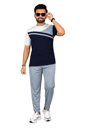 Cotton Blend Cord-Set for Men, Regular Fit Half Sleeves T-Shirt and Lower Set | Night Suit, Summer Track Suit for Boys | Ideal for Casual Outings, Workout, Gym, Sports (Grey, XXL)
