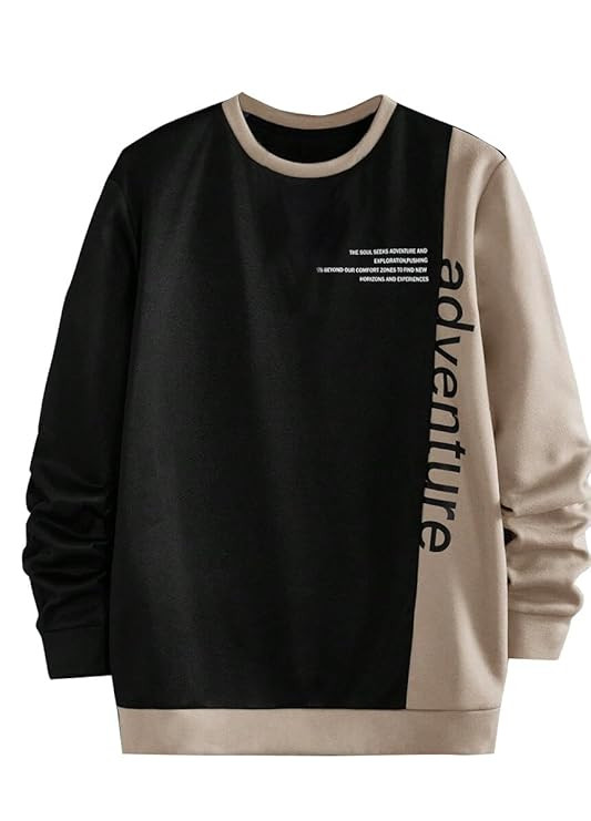 Men’s Colorblock Adventure Print Sweatshirt – Winterwear Round Neck Pullover | Casual Stylish Fleece Sweatshirt | Sizes S-XXL