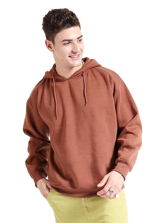 Men's Polyester Hooded Neck Sweatshirt (0123-El-Dswt-26_Wholegrain_L), Oversized, Wholegrain,Brown