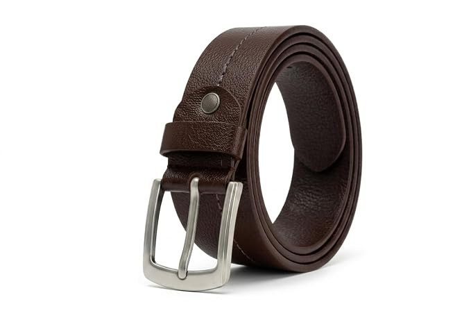 Genuine Leather Belt for Men, Black and Brown, Silver-Tone Buckle, Classic Casual Style