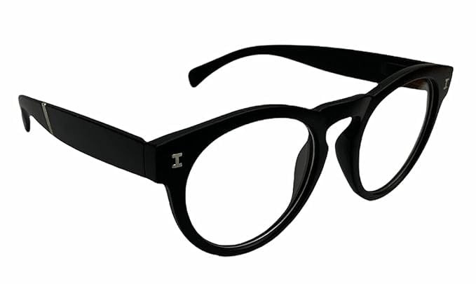 UV Protected Clear Lens Glasses for Men and Women | Lightweight Polycarbonate Eyewear with Stylish Black Round Full Rim Frame | Medium Size