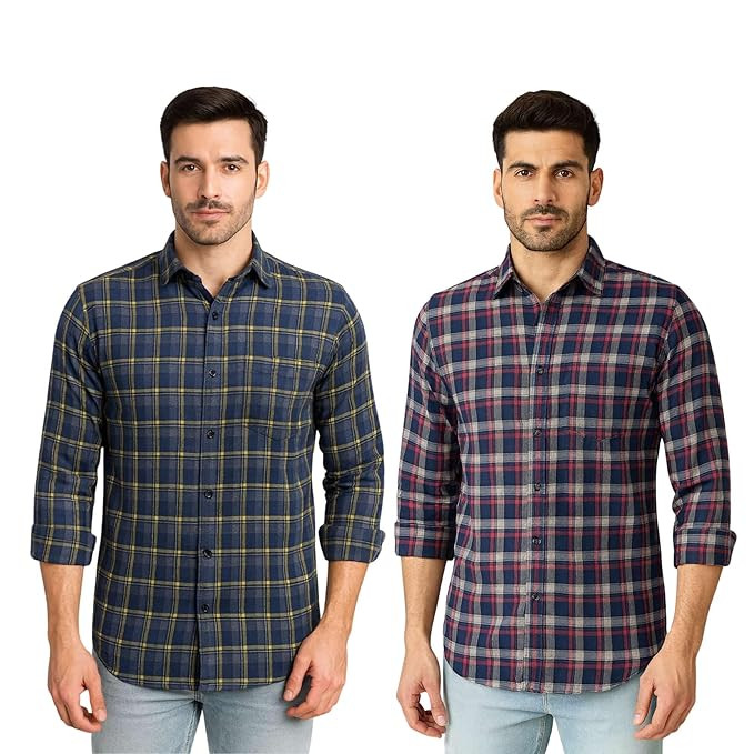 Pack of 2 Men’s Checkered Regular Fit Shirts | Full Sleeve Cotton Shirts for Men and Boys