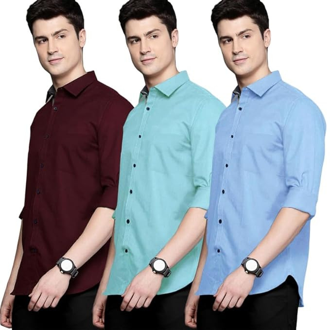 Men's Solid Shirt | Soft Cotton Blend | Casual Shirt | Plain | Full Sleeve - Regular Fit (Combo | Available in Plus Size and Combo Pack of 3)