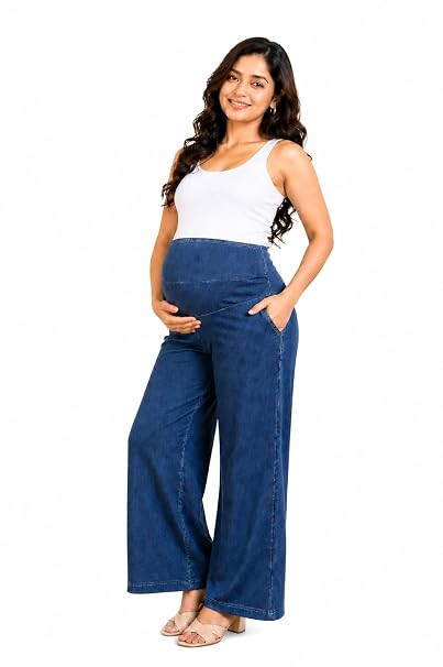Soft Cotton Lycra Stretchable Maternity Palazzo with Double Pockets and Full Belly Coverage