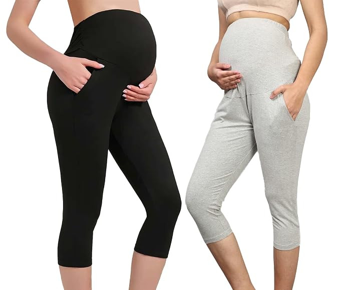 Cotton Lycra Over Belly Stretchable Maternity 3/4 Leggings for Pre & Post Pregnancy with 2 Pockets,Adjustable Strap,High Waist Support & Seam-Free.