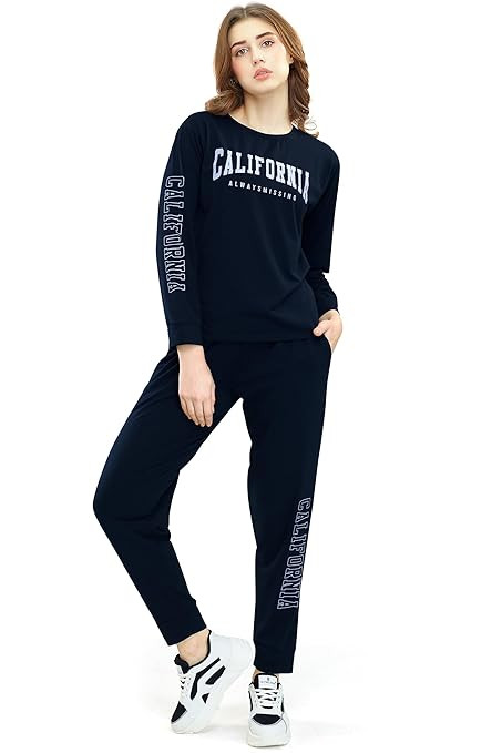 Women's Cotton Typography Printed Relaxed Night Suit Set of Top & Joggers