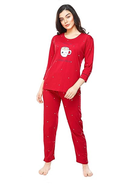 Night Suit for Women's Printed Cotton Night Dress of Top and Pajama Set (Available in Plus Size)