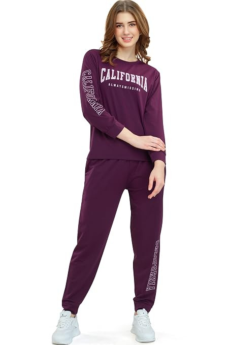 Women's Cotton Typography Printed Relaxed Night Suit Set of Top & Joggers