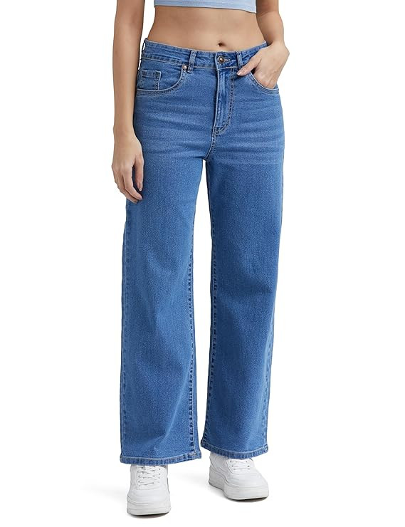 TA Women's Wide Leg Jeans - High-Rise | Stretchable | Enzyme Wash | Classic 5 Pocket Styling | Jeans for Women (Available in Plus Sizes)