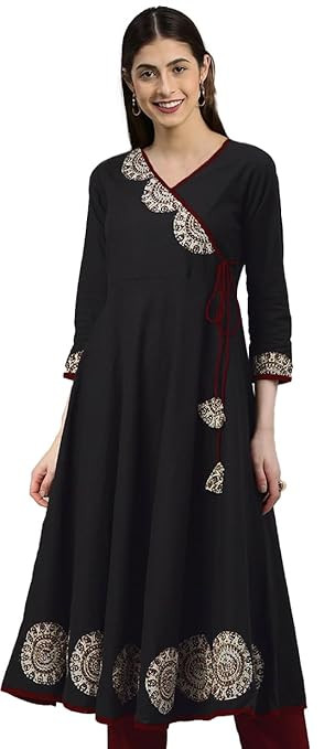 TA Yash Gallery Women's Cotton Relaxed Fit Anarkali Slub Angrakha Style Kurta