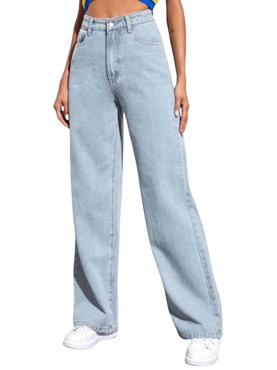 TA Women’s High Waist Denim Jeans | Straight, Relaxed & Wide Leg Fit | Light Blue, Dark Blue & Black | Casual Regular Length Fashion Wear