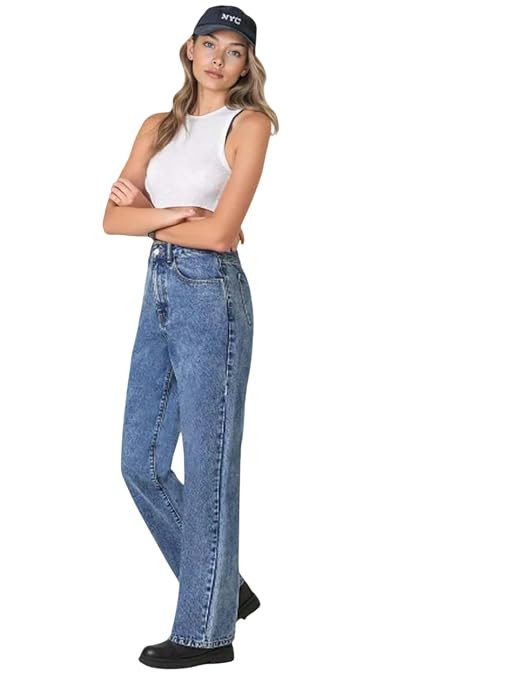 TA Women’s High Waist Denim Jeans | Straight, Relaxed & Wide Leg Fit | Light Blue, Dark Blue & Black | Casual Regular Length Fashion Wear