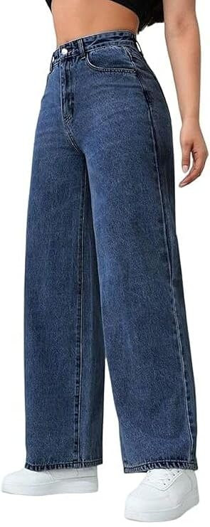Women Straight fit High Rise Jeans | Blue Loose Fit Denim Pants | High Waist Style Cotton Jeans for Women & Girls