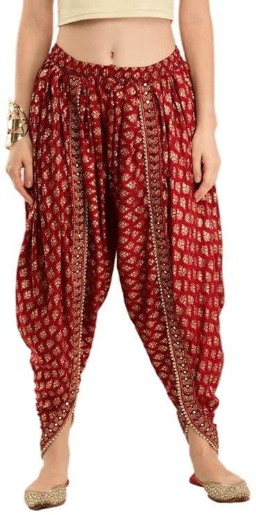 Boho Chic Dhoti Pants for Women Women's Dhoti with Golden Border Waist Size (24-30 Inches) Pack of 1