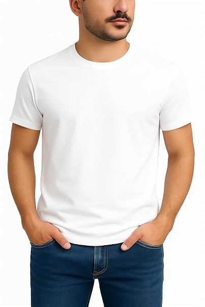 TA Premium Cotton Lycra T-Shirts for Men - Soft (in, Alpha, L, Regular, White)