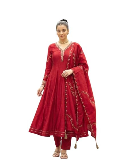 TA  Women’s Silk Embroidery Anarkali Kurta Pant with Dupatta | Anarkali Kurta Set |Ethnic Kurta Set for Women |Floral Kurta 7 Colour Options Available |3 Piece Outfit