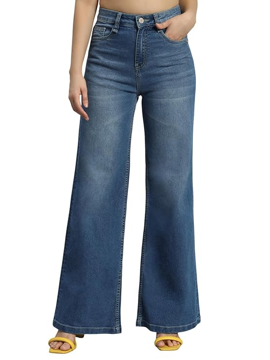 TA Women High Rise Wide Leg Full Length Cotton Poly Lycra Jeans | Casual Denim Wear