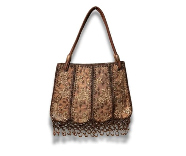 TA Bag for Women, Traditional Handmade Clutch with Crochet Design, Brown Floral Pattern, Polyurethane Material, Rectangle Shape