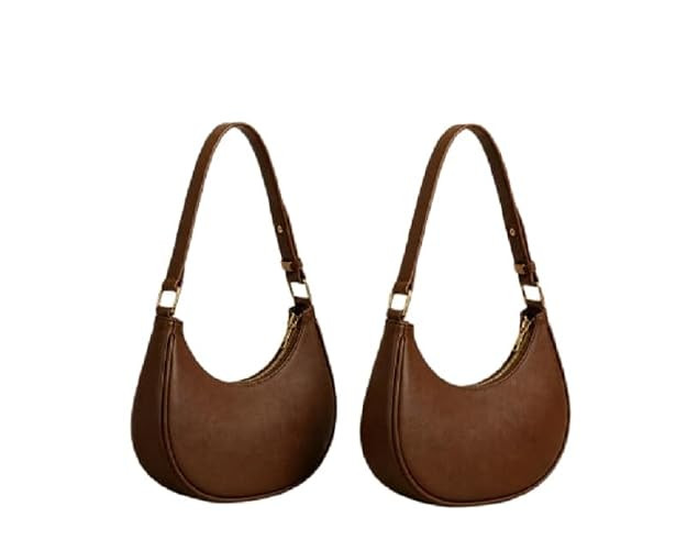 TA Crescent Shoulder Bag, Black Faux Leather with Gold-Tone Hardware(pack2)