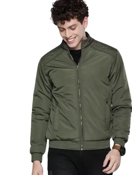 TA Stylish Winter Full Sleeves Zipper Jacket, Plain Solid Olive Jacket For Men