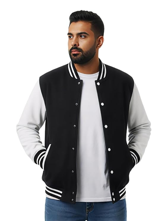 TA Varsity Jacket for Men – Black Jacket for Winter, Cotton Blend, Stylish Baseball and Casual Bomber Jacket