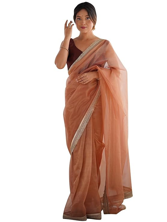 TA  Women's Shimmer Net Solid Saree With Unstitched Blouse Piece
