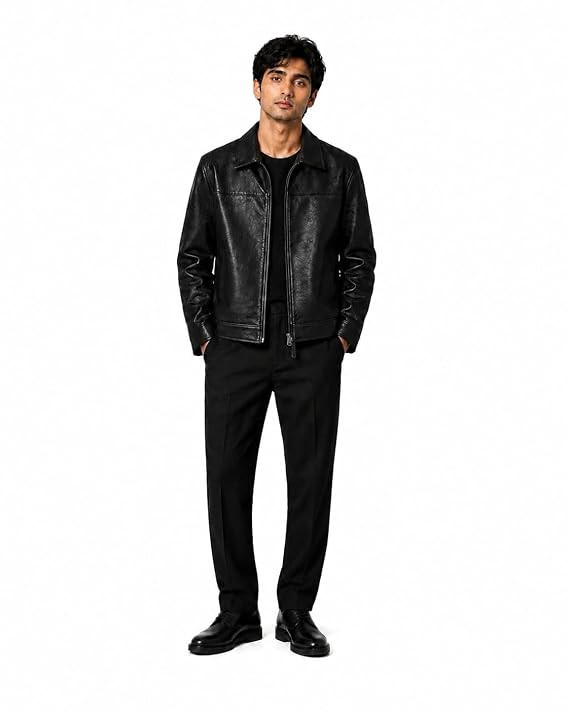 TA Men's Faux, Leather Standard Length Designer Jacket Black Medium