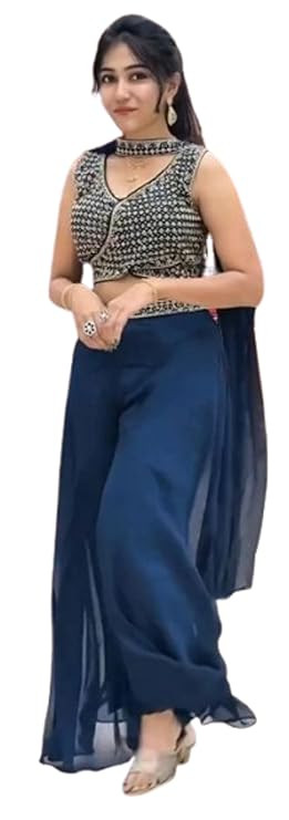TA Lehenga Choli Indo-Western Draped Set For Womens And Girls Trending Teby Silk Embroidery cording work ready to wear with Embroidery Blouse indowestern Wedding Plazzo