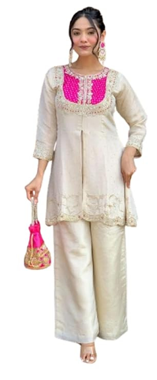 TA  Indo-Western Draped Set For Womens And Girls Heavy Gold Crush With Embroidery Work Wedding Party Letest Top And Plazzo