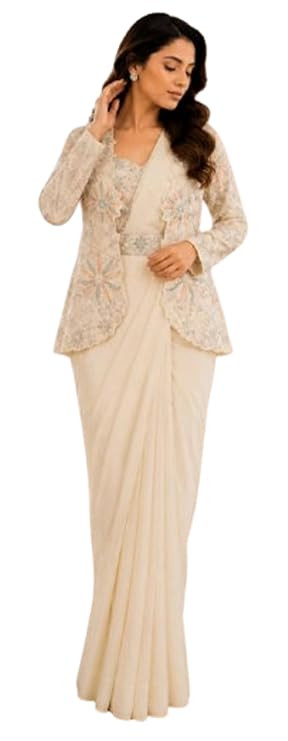 TA  Fashion Since Women's And Girls Indowestern three piece set with embroidery Georgette Fabric Dhoti Blouse Shrug Traditional Indian Ethnic Wear, Wedding Festive Occasion Teal (A12)