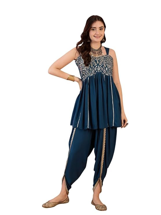 TA Women's Solid & Embroidered Rayon A-Line Kurti Dhoti Pant Set