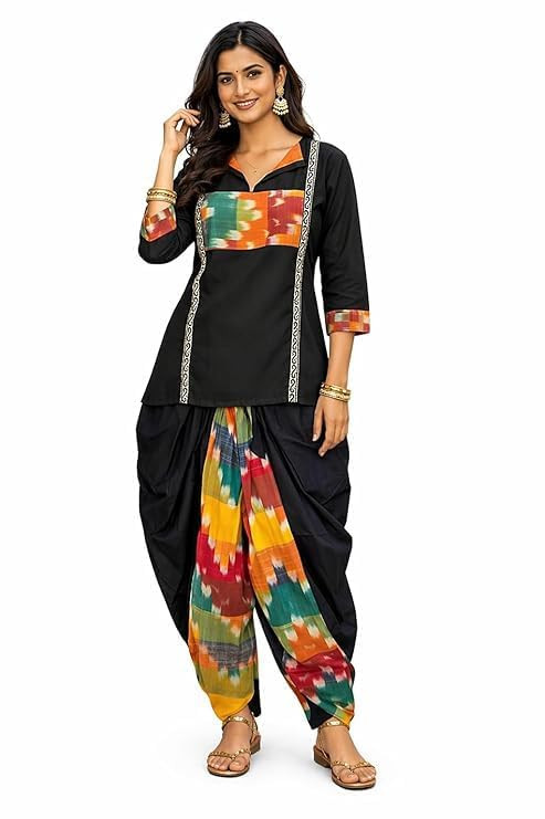 TA Dhoti Kurta Set for Women – Stylish V-Neck Kurti with Multi-Color Dhoti