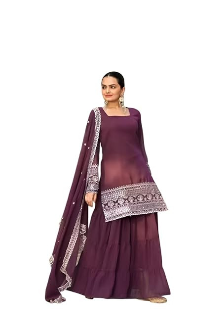 TA Women’s Royal Blue Georgette Sharara Suit Set with Heavy Embroidered Kurta, Dupatta & Palazzo | Festive, Wedding & Party Indian Ethnic Outfit