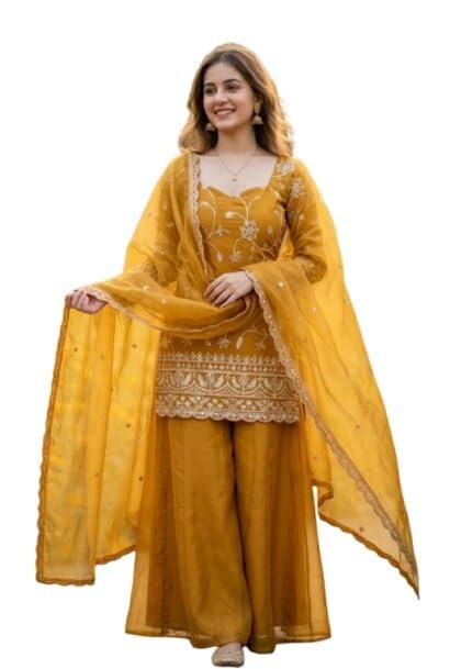 TA Women's Designer Sharara Suit Set | Fandy Crush Silk Embroidered Top, Sharara Palazzo & Dupatta | Ethnic Set (AP-251-479-RANI-2XL) 2.2 2.2 out of 5 stars   (4)