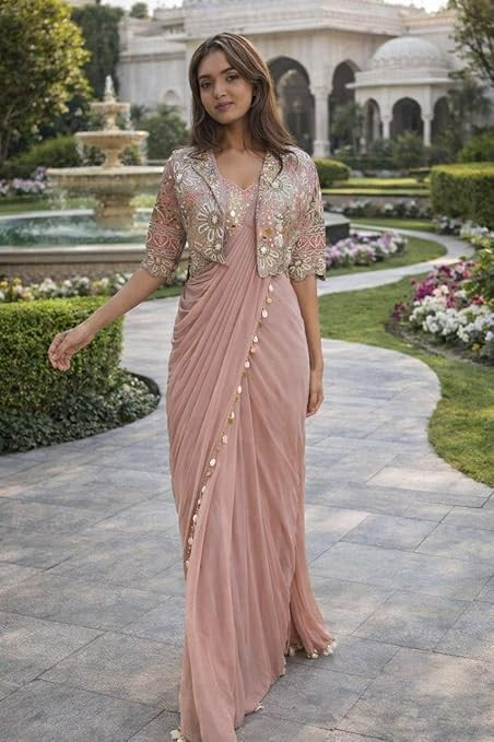 TA Lehenga Choli Indo-Western Draped Set For Womens And Girls Trending Embroidery Sequins work ready to wear saree with full koti Wedding Piech