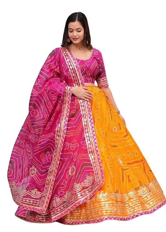 TA Traditional Kota Doria Lehenga Choli for Women | Heavy Aari Work Ghagra Choli | 41 Inch Free Size Lehenga | 2.5m Dupatta with 1m Unstitched Blouse Piece | Rajasthani Wedding Puja Ethnic Lehenga Set
