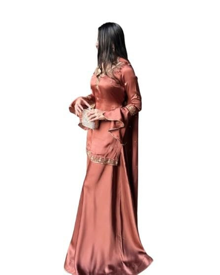 TA Women's Designer Sharara Suit Set | Fandy Crush Silk Embroidered Top, Sharara Palazzo & Dupatta | Ethnic Set (AP-251-479-RANI-2XL)