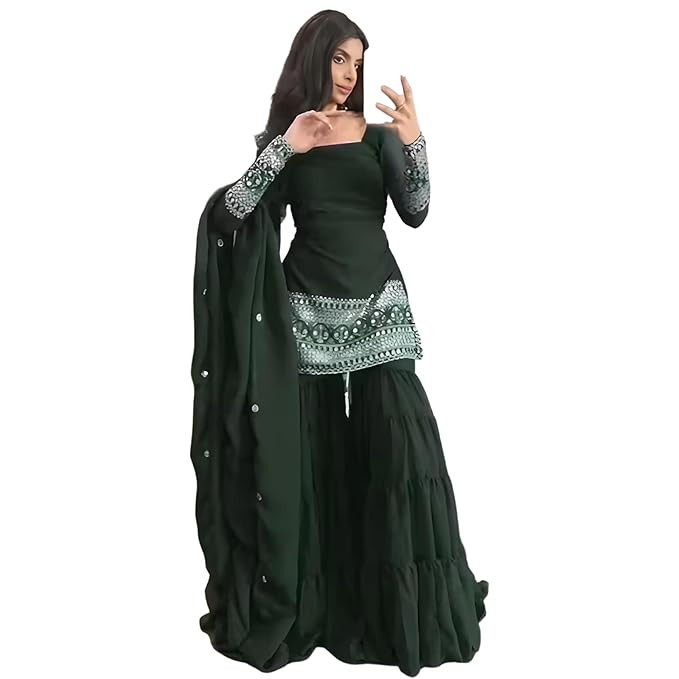 TA Women’s Royal Blue Georgette Sharara Suit Set with Heavy Embroidered Kurta, Dupatta & Palazzo | Festive, Wedding & Party Indian Ethnic Outfit