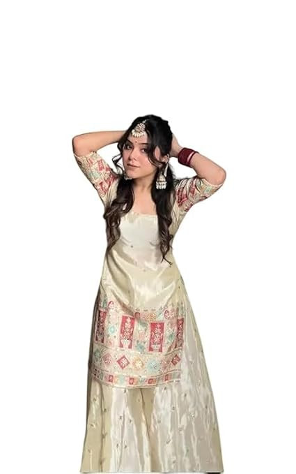 TA Women’s Embroidered Chinon Silk Kurti Sharara Set with Dupatta | Lace Border Ethnic Wear | Festive & Party Wears Suit
