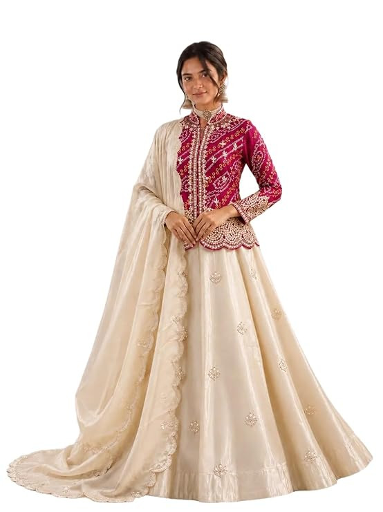 TA Womens Ready to Wear Lehenga Choli with Embroidered Jacket Pure Simar Lehenga and Dupatta Ethnic Traditional Outfit