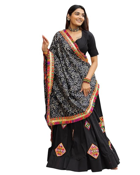 TA Women's Lehenga Choli | Cotton With Navratri Special With Foil Work For Women Solid Lehenga choli