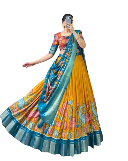 TA Women's Dola Silk With Kalamkari Print Lehenga Choli Seet