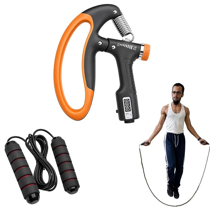 TA Skipping Rope For Men & Women + Hand Gripper Special D - Shaped - Adjustable 5 to 100 kg, Jumping Rope For Man Skipping Rope For Women rassi jumping Skipping Cord For Kids