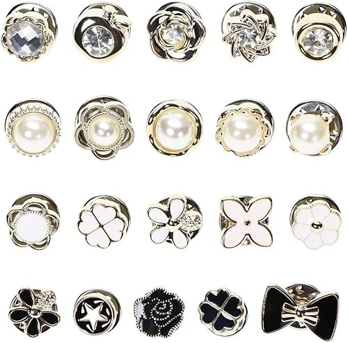 TA 20 Pieces Pearl Brooch Pins for Women, No Sew Button Pins for Shirts, Jeans, Clothes, Bags & Hats, Instant Safety Pins for Women's Fashion, Decoration Accessories for Coat, Dress, Sweater (Designs As Per Availability)