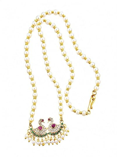 TA Beads Choker Necklace, Gold Plated, Alloy with Artificial Pearls, Temple Jewellery for Women